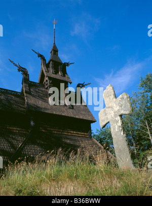 Fantoft Stavkirke (Stabkirche), Paradis, Bergen, Hordaland, Norwegen. Stockfoto