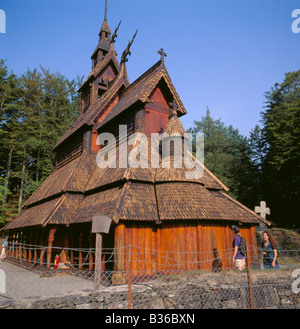 Fantoft Stavkirke (Stabkirche), Paradis, Bergen, Hordaland, Norwegen. Stockfoto