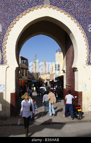 Marokko, Bab Bou Jeloud, ein Tor in der Medina von Fes Stockfoto