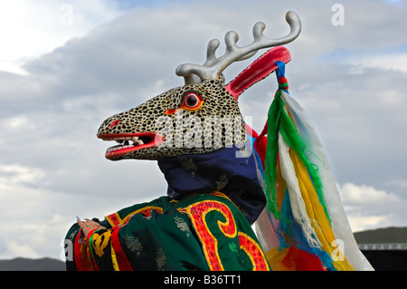 Shiva Buga Hirsch, tanzende Dämonen, traditionellen tibetischen buddhistischen Tanz Maske im Tsam rituellen Tanz, Ulaanbaatar, Mongolei Stockfoto