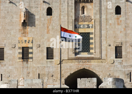 Syrische Flagge auf der Zitadelle in Aleppo Syrien Stockfoto