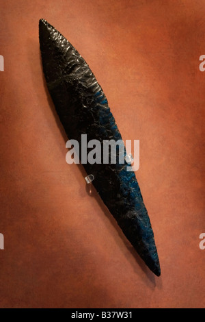 Aztekische Obsidian Klinge in dem Nationalmuseum für Anthropologie in Mexiko-Stadt. Stockfoto