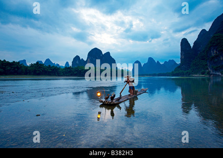 Kormoran Fischer in Lijang Li Fluss Xingping Guilin Provinz China Model release 701 Stockfoto