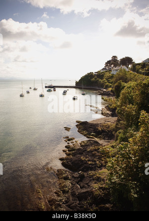 Boote vor Anker in Abersoch Hafen, St.Tudwald Straße, Abersoch, Lleyn-Halbinsel, Pwllheli, Gwynnedd, Nordwales Stockfoto