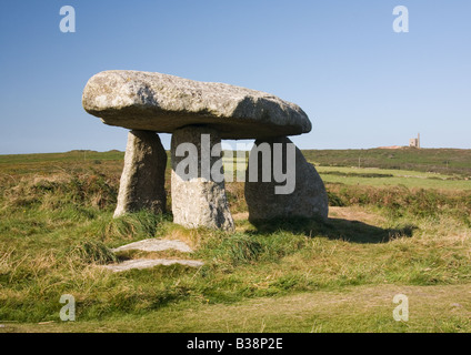 Lanyon Quoit, (Riesen Tabelle) ist eine berühmte Cornish Megalithic Grab in der Nähe von Madron und Morvah, West Penwith, Cornwall, England, UK Stockfoto