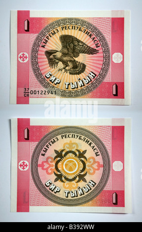 Banknoten aus Kirgisistan mit einem Adler Stockfoto