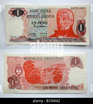 Banknoten aus Argentinien, Südamerika Un Peso Peso Stockfoto