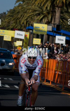 World Champion Zeit Trialist Fabian Cancellara Winsthe Prolog-Zeitfahren in 2008 der Kalifornien-Rundfahrt, Palo Alto, Kalifornien Stockfoto