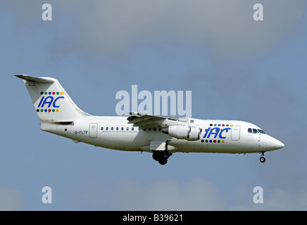 Ein IAC BAe 146-200 im Endanflug zu Aberdeen Dyce Flugplatz Grampian Region North East Scotland Stockfoto