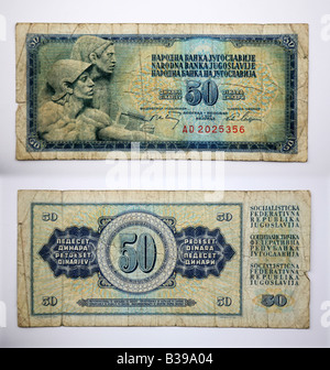 Banknoten aus Jugoslawien Jugoslavija Dinara Stockfoto