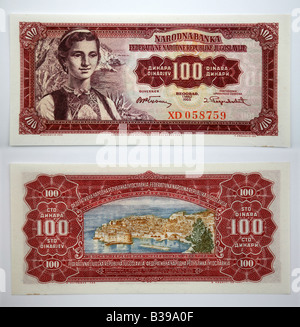 Banknoten aus Jugoslawien Jugoslavija Dinara Stockfoto