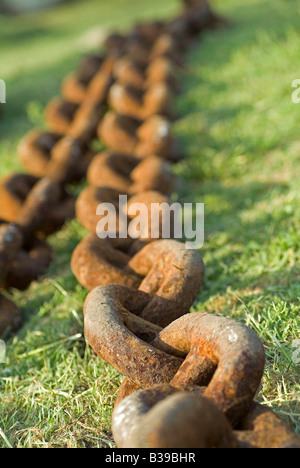 langen alten rostigen Eisenkette liegen auf dem Rasen Stockfoto