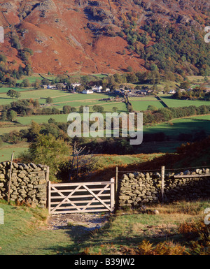 Blick über Rosthwaite in Borrowdale, Lake District, Cumbria, England, UK Stockfoto