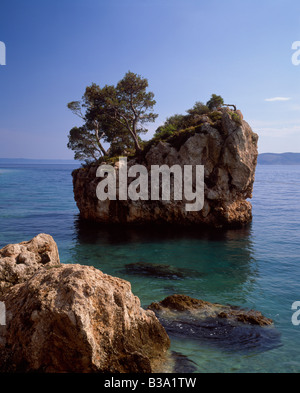 Felsige Küstenlandschaft in der Nähe von Brela, Makarska Riviera, Dalmatien, Kroatien. Stockfoto