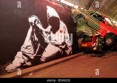Selbst leid Hoodie - Streetart von Banksy seinen Dosen-Festival 2008 in Londons Leake St Stockfoto