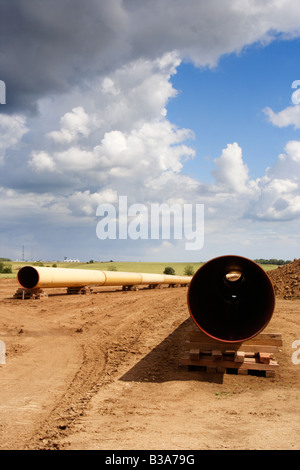 Gas-Rohre verlegt werden, in der Nähe von Easington, east riding, Yorkshire. Dies ist Bestandteil der Easington Ganstead Gas-Pipeline-Projekt Stockfoto