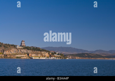 Erhai Hu See (Ear See geformt) und Guanyin Pavillion, Dali, Yunnan Provinz, China Stockfoto