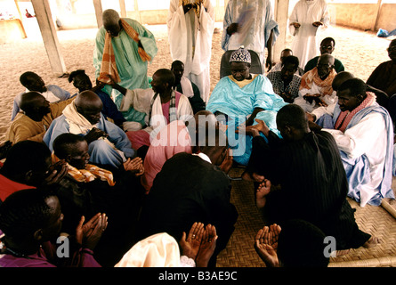 "TOUBA, AFRIKAS WENIG MEKKA" GLÄUBIGEN HULDIGEN UND HABEN IHR BABY VON IHREM MARABOUT, 1996 GEKÜSST Stockfoto