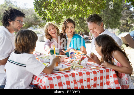 Familie beim Picknick Stockfoto