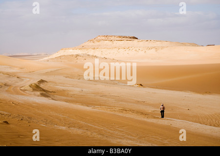 Wanderer in der Wüste, Bir Wahed, libysche Wüste, Ägypten Stockfoto