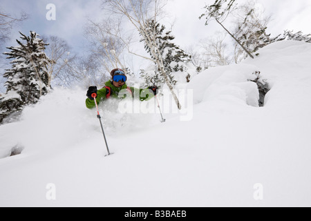 Telemarken auf Asahidake, Daisetsuzan Nationalpark, Hokkaido, Japan Stockfoto