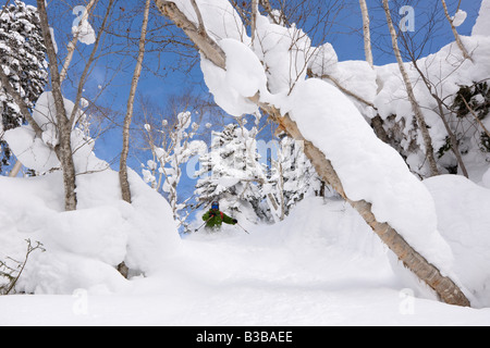 Telemarken auf Asahidake, Daisetsuzan Nationalpark, Hokkaido, Japan Stockfoto