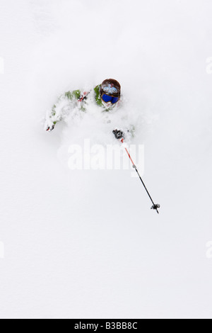 Telemark-Skifahrer, Furano, Hokkaido, Japan Stockfoto