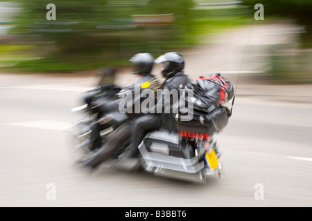 Fahrer auf Harley Davidson Motorrad; Donner in der glens Bike-Event in Aviemore & Grantown auf Spey, Schottland großbritannien Stockfoto