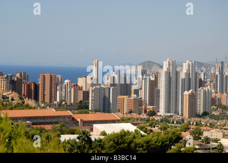 Skyline von Benidorm aus Mundomar, Benidorm, Alicante Provinz, Comunidad Valenciana, Spanien Stockfoto