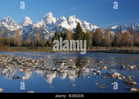 Snake River schlendert durch Wyoming des Grand Teton National Park. Stockfoto