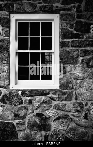 Buck County Pennsylvania Bauernhaus aus Stein Fenster. Stockfoto