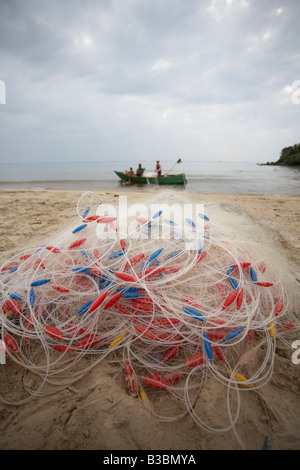 Fischernetze am Strand, Phu Quoc, Vietnam Stockfoto