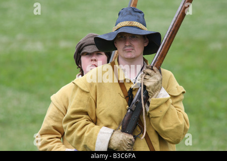 Musketiere bei den Re Inszenierung der Schlacht von Faringdon im englischen Bürgerkrieg. Stockfoto