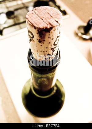 Nahaufnahme von Kork. Flasche Wein Stockfoto
