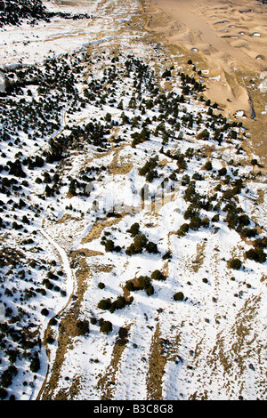 Aerial Landschaft der verschneiten Ebenen im Great Sand Dunes National Park Colorado Stockfoto