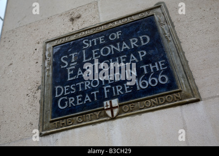 Gesellschaft von London blue Plaque Website von St Leonard Eastcheap City of London GB UK Stockfoto