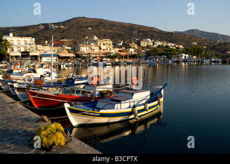 Angelboote/Fischerboote vertäut im Hafen Elounda Aghios Nikolaos Lassithi Kreta Griechenland Stockfoto