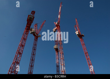 Krane vor blauem Himmel Stockfoto