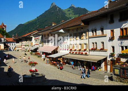 Mittelalterliche Käse Stadt Gruyère, Cantone Freiburg Schweiz Stockfoto