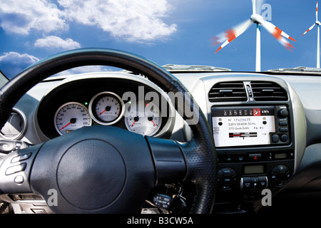 Dashboard mit Stromzähler, Nahaufnahme Stockfoto