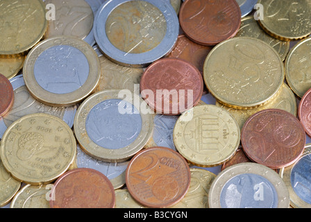 Viele verschiedene Euro-Münzen-Hintergrund Stockfoto