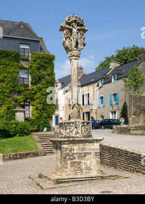 Kreuz von Golgatha in Rochefort En Terre, Morbihan, Bretagne, Frankreich Stockfoto