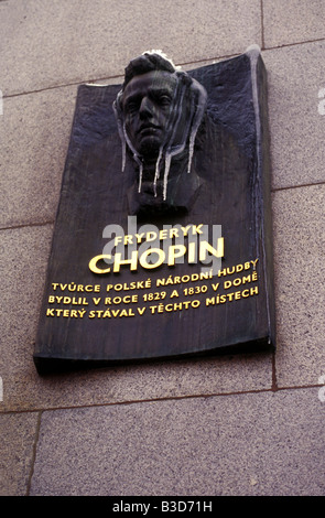 Gedenktafel an den berühmten polnischen Komponisten Frédéric Chopin in Prag, Tschechische Republik Stockfoto