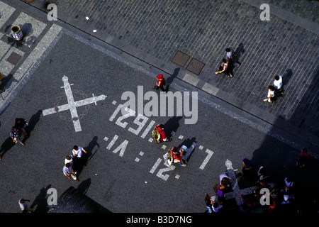 Ort der Ausführung der 27 böhmischen Adligen am Altstädter Ring am 21. Juni 1621, in Prag, Tschechische Republik Stockfoto