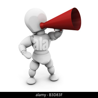 3D Rendern von jemandem in ein Megaphon schreien Stockfoto