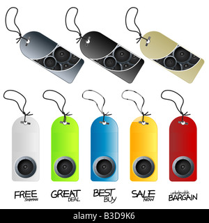 Vektor-Illustration von acht Musik und Party-Konzept Einzelhandel Tags und Labels handgeschriebenen Text-Labels für Einzelhandel Zweck enthalten Stockfoto