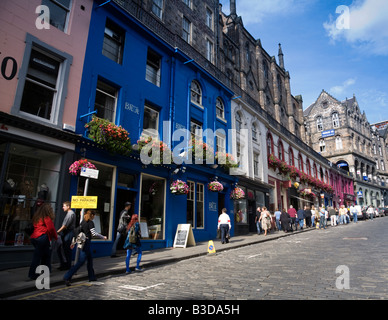 Victoria Street im Bereich Grassmarket von Edinburghs Altstadt, City of Edinburgh, Schottland. Stockfoto