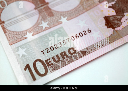 10 zehn-Euro-Banknoten aus Europa Stockfoto