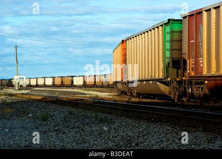 Lange Kohle Zug vom südöstlichen British Columbia Arrivng im Delta an Roberts Bank-terminal Stockfoto