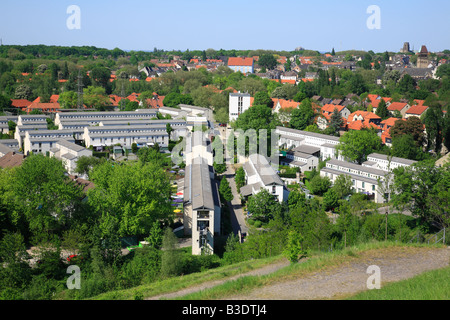 Route der Industriekultur, IBA Emscher, Panoramablick von der Halde Rungenberg Auf Gelsenkirchen-Buer, Siedlung Schuengelberg, Bergarbeitersiedlun Stockfoto